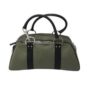 Christian Dior shoulder bag rhinestone canvas Khaki Green black